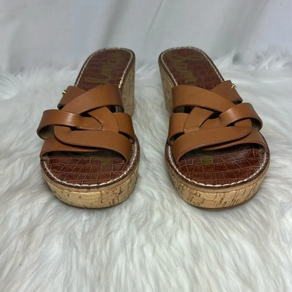 Sam Edelman Raynere Tan Leather Strappy Wedge‎ Mules Sz 8